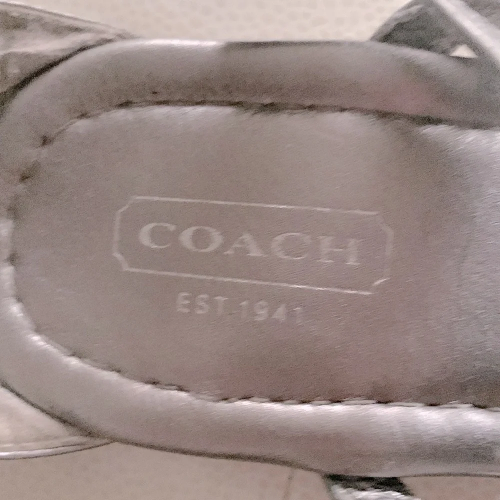 Coach Odele Ankle Strap Metallic Silver Sandals 9 1/2 Beach Casual Everyday